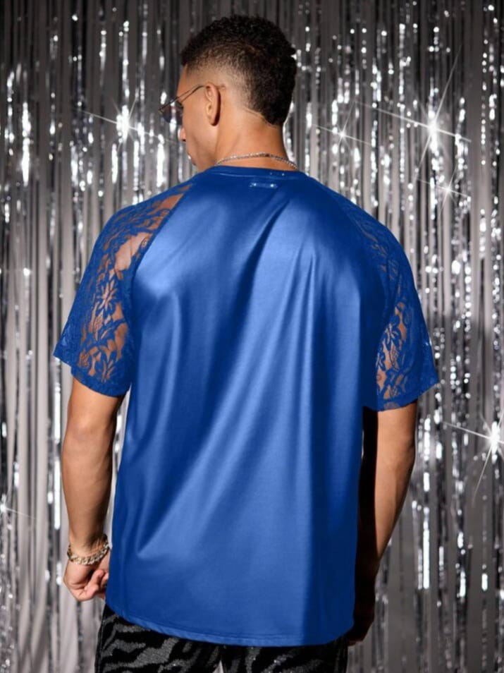 Adosa Men's Knitted Fashionable Daily Casual Geourges Loose Short Sleeve Spliced T-Shirts